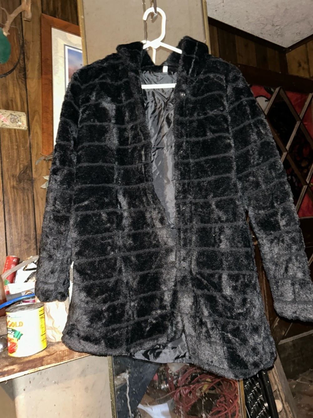 Black Faux Fur Hooded Jacket - Women's Coat